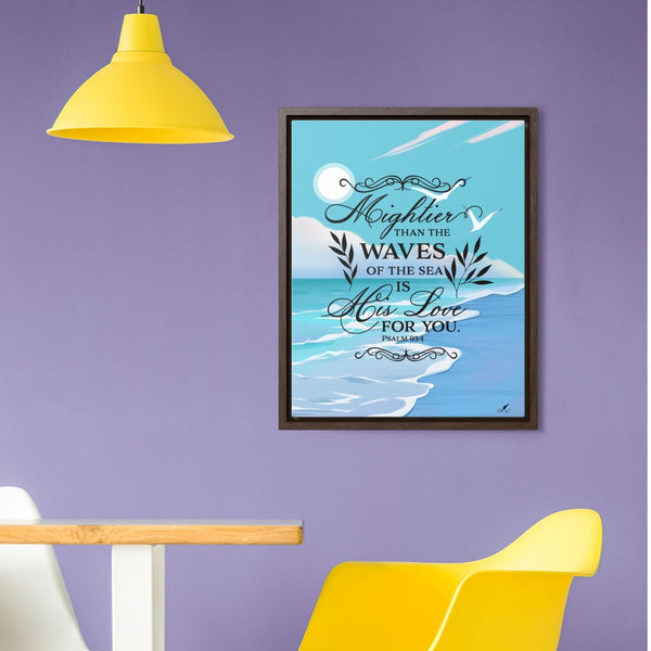 Anchored in Love: 'Mightier Than the Waves' Psalm 93:4 Framed Canvas Canvas Printify 16″ x 20″