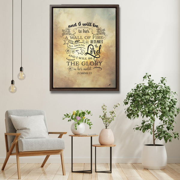 Divine Protection: 'I Will Be a Wall of Fire All Around Her' Zechariah 2:5 Framed Canvas Canvas Printify 16″ x 20″ Best Seller