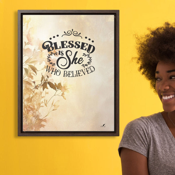Faith Rewarded: 'Blessed Is She Who Believed' Framed Canvas Art Canvas Printify
