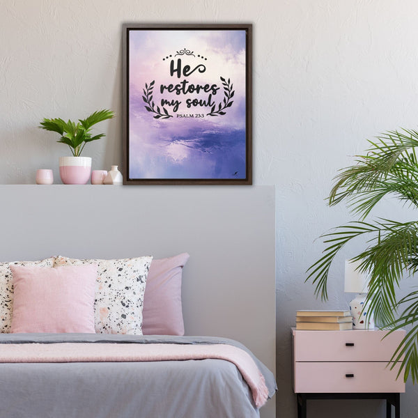 Peace and Restoration: 'He Restores My Soul' Framed Canvas Art Canvas Printify