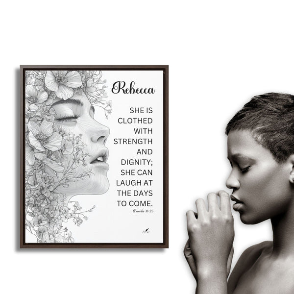 Strength and Dignity: Proverbs 31:25 Framed Canvas Art Canvas printify 16″ x 20″ Best Seller