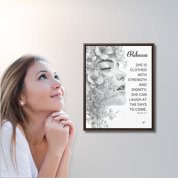 Strength and Dignity: Proverbs 31:25 Framed Canvas Art Canvas printify