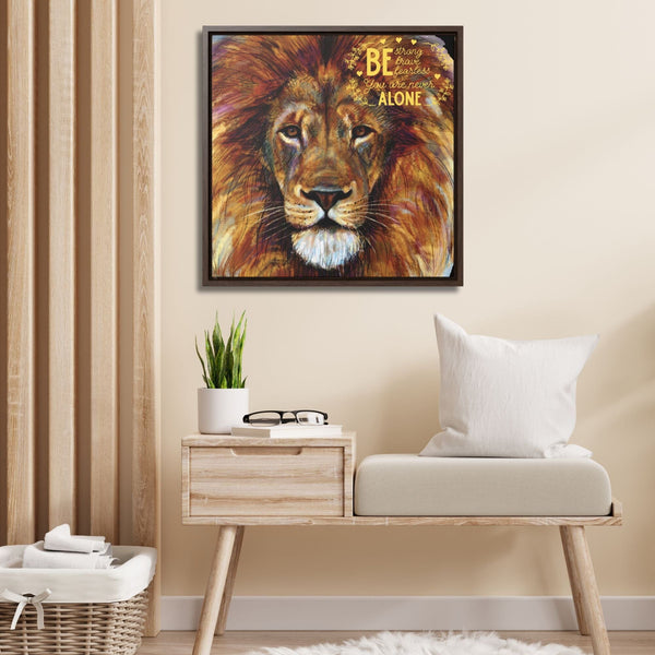 Unshakable Courage: 'Be Strong, Brave, Fearless – The Lion of Judah Is With You' Framed Canvas Art Canvas Printify 10″ × 10″ Walnut