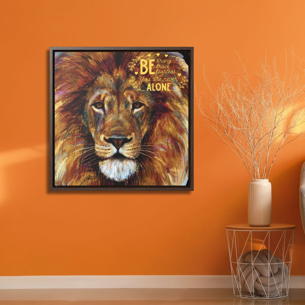 Unshakable Courage: 'Be Strong, Brave, Fearless – The Lion of Judah Is With You' Framed Canvas Art Canvas Printify