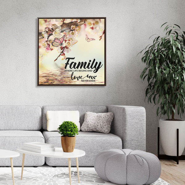 Endless Love: 'Family, Where Life Begins and Love Never Ends' Framed Canvas Art Canvas Printify 