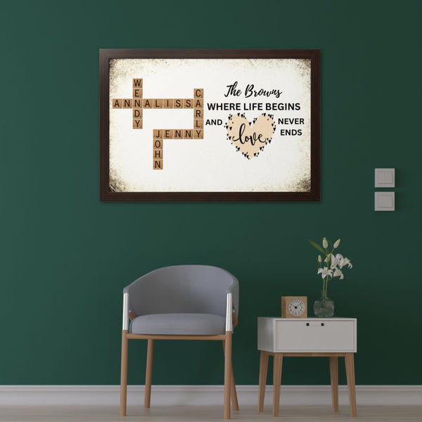 Family Where Life Begins Crossword Puzzle Art - Captured In A Moment, Cherished For A Lifetime Personalized Poster Poster Printify 