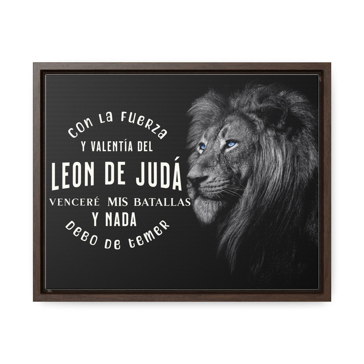 "Fuerza y Valentía - El León de Judá" - Diseño Exclusivo de UFaith Canvas Printify 14″ x 11″ Walnut Premium Gallery Wraps (1.25″)