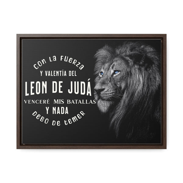 "Fuerza y Valentía - El León de Judá" - Diseño Exclusivo de UFaith Canvas Printify 16″ x 12″ Walnut Premium Gallery Wraps (1.25″)