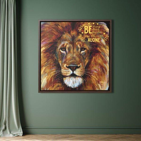 Unshakable Courage: 'Be Strong, Brave, Fearless – The Lion of Judah Is With You' Framed Canvas Art Canvas Printify 