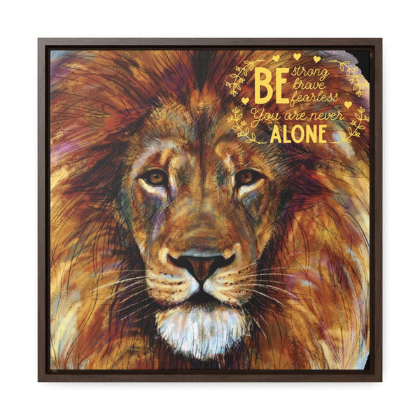 Unshakable Courage: 'Be Strong, Brave, Fearless – The Lion of Judah Is With You' Framed Canvas Art Canvas Printify 