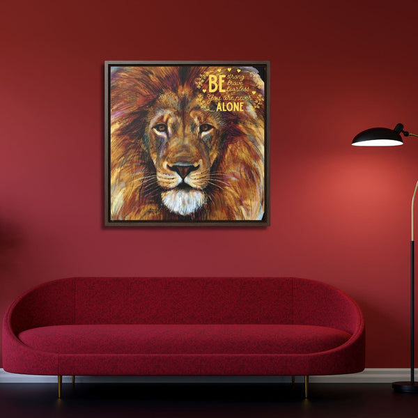 Unshakable Courage: 'Be Strong, Brave, Fearless – The Lion of Judah Is With You' Framed Canvas Art Canvas Printify 