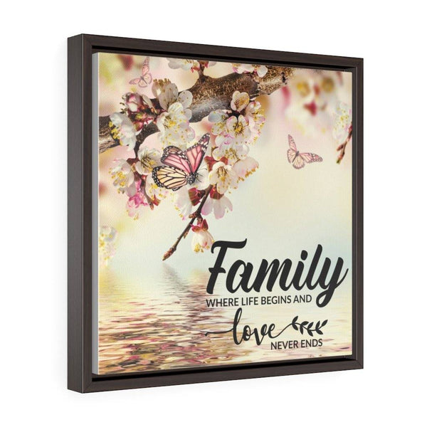 Family Wall Art: Family where life begins and Love never ends - Square Framed Premium Gallery Wrap Canvas Canvas Printify 16″ × 16″ Walnut Premium Gallery Wraps (1.25″)