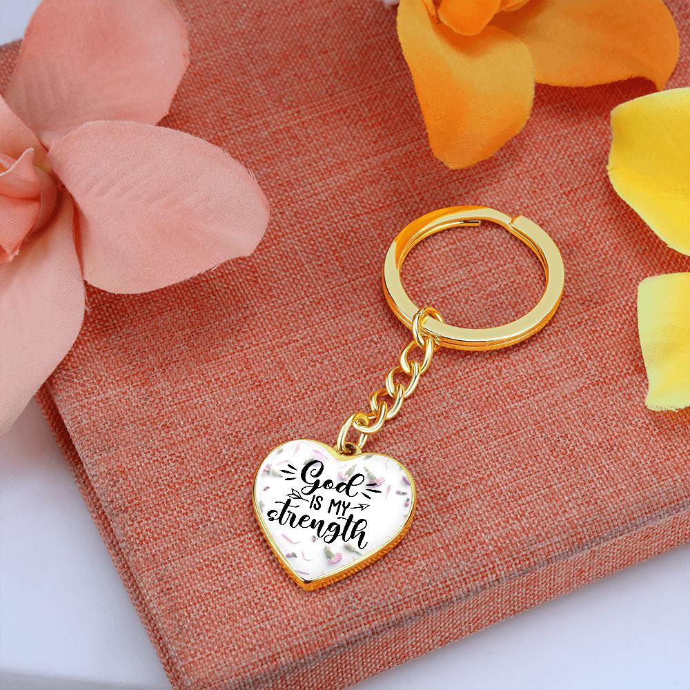 God is my Strength - Graphic Heart Keychain Jewelry ShineOn Fulfillment Graphic Heart Keychain (Gold) Yes 