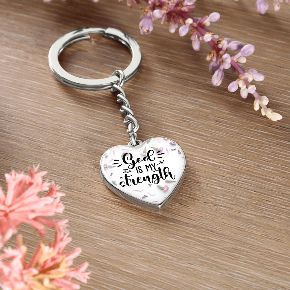 God is my Strength - Graphic Heart Keychain Jewelry ShineOn Fulfillment Graphic Heart Keychain (Silver) Yes 