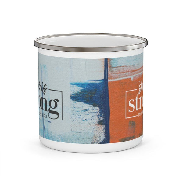 She is strong - Enamel Camping Mug - A unique gift for her Mug Printify 
