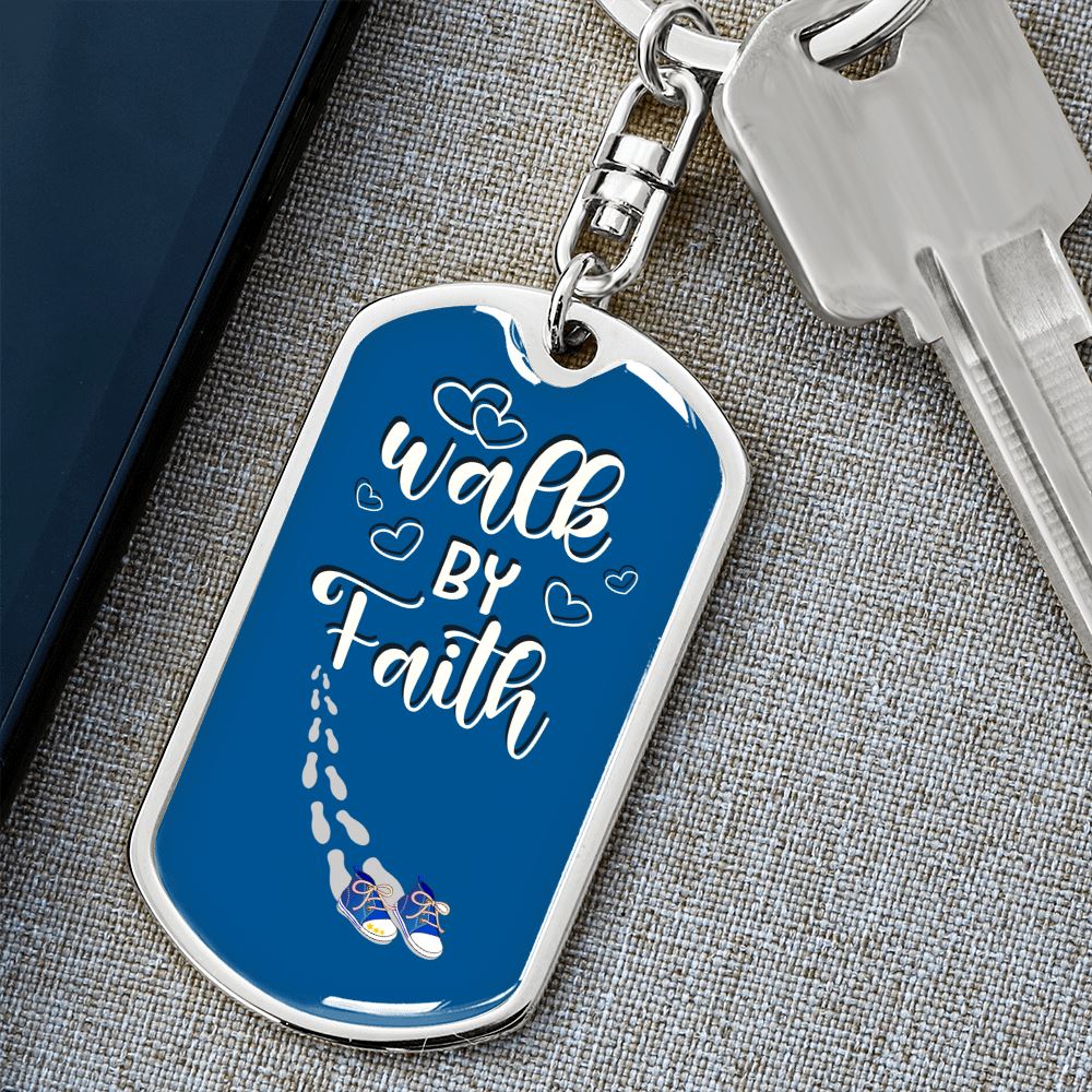 Walk by Faith - Graphic Dog Tag Keychain Jewelry ShineOn Fulfillment 