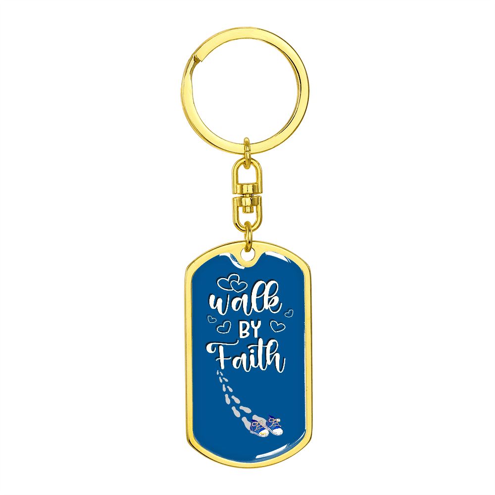 Walk by Faith - Graphic Dog Tag Keychain Jewelry ShineOn Fulfillment Dog Tag with Swivel Keychain (Gold) No 