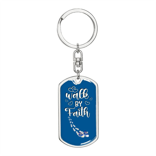 Walk by Faith - Graphic Dog Tag Keychain Jewelry ShineOn Fulfillment Dog Tag with Swivel Keychain (Steel) No 