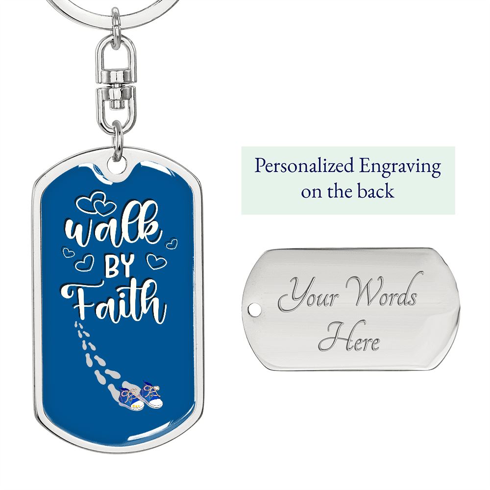 Walk by Faith - Graphic Dog Tag Keychain Jewelry ShineOn Fulfillment Dog Tag with Swivel Keychain (Steel) Yes 